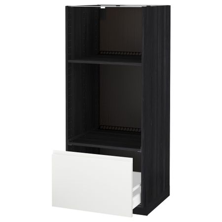 Высокий шкаф с ящиком для духовки/СВЧ МЕТОД / МАКСИМЕРА, черный, Воксторп белый (60x60x140 см)