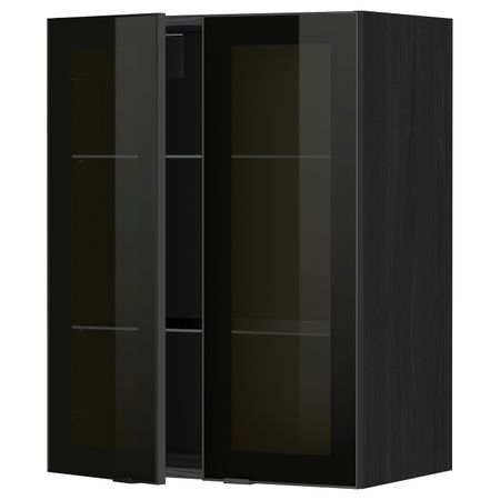 Навесной шкаф с полками, 2 стекло дв, черный/Ютис дымчатое стекло 60x80 см IKEA МЕТОД 493.042.36