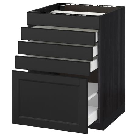 Напольный шкаф для варочной панели, 5 фасадов, 4 ящиков МЕТОД / МАКСИМЕРА, черный, Лаксарби черно-коричневый