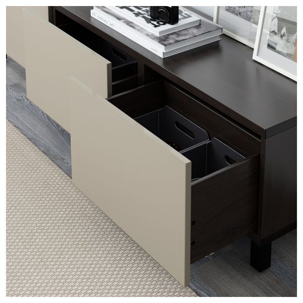 Комбинация для хранения с ящиками БЕСТО, черно-коричневый, Сельсвикен глянцевый/бежевый (180x40x48 см) - фото 3