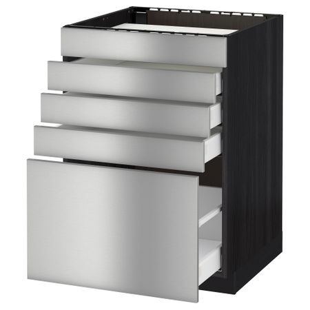 Напольный шкаф для варочной панели, 5 фасадов, 4 ящиков МЕТОД / МАКСИМЕРА, черный, Гревста нержавеющ сталь