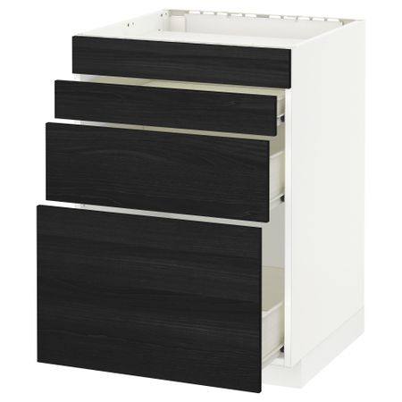Напольный шкаф для духовки, 4фасада, 3 ящика МЕТОД / ФОРВАРА, белый, Тингсрид черный