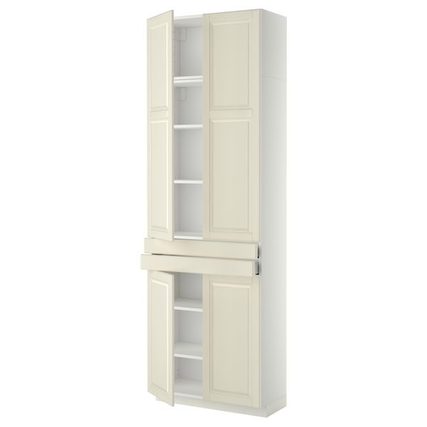 Высокий шкаф + полки, 2 ящика, 4 дверцы МЕТОД / МАКСИМЕРА, белый, Будбин белый с оттенком (80x37x240 см) - фото 1
