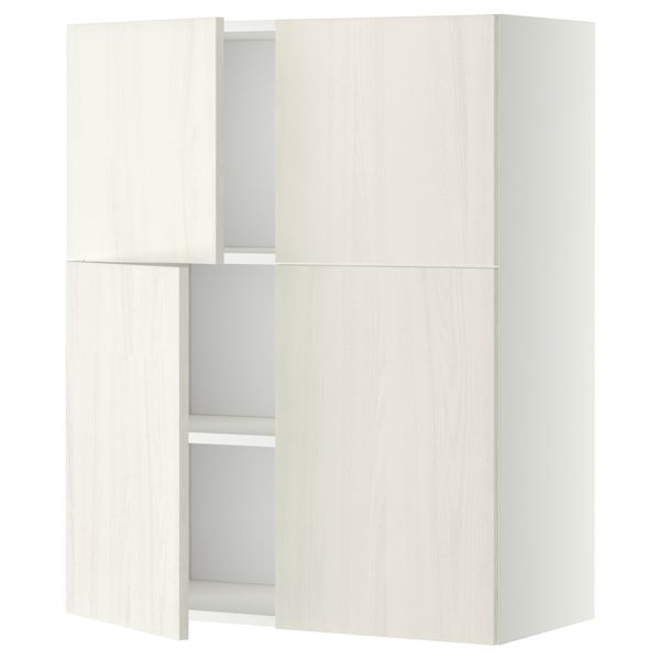 Навесной шкаф с полками, 4 дверцы МЕТОД, белый, Росдаль белый (80x100 см) - схема-чертеж с размерами