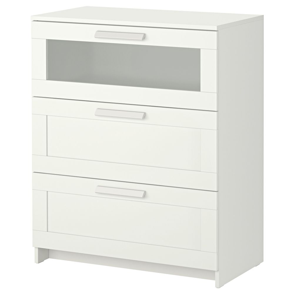 Комод с 3 ящиками БРИМНЭС, белый, матовое стекло - фото 1