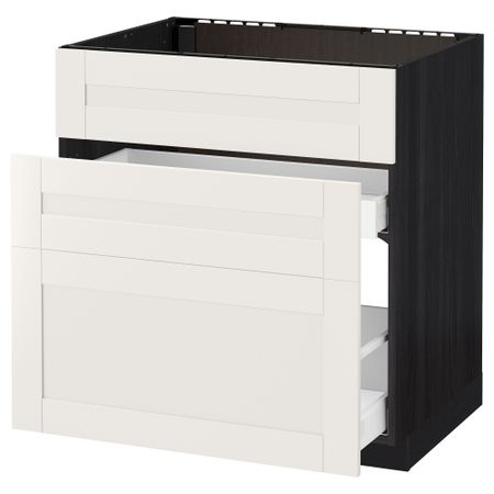 Напольный шкаф под мойку + 3 фронтальных панели, 2 ящика МЕТОД / МАКСИМЕРА, черный, Сэведаль белый