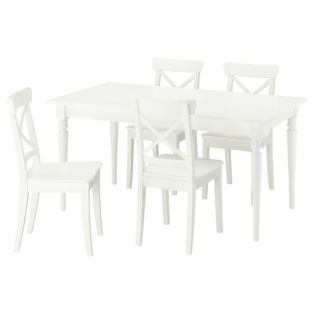 ROSENTORP РОЗЕНТОРП / ROSENTORP РОЗЕНТОРП Стол и 4 стула - белый/белый 155/215x87 см