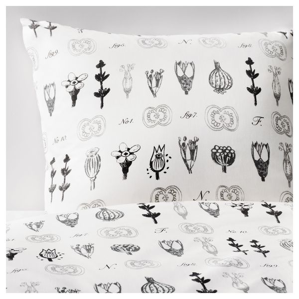 Пододеяльник и 2 наволочки СИССЕЛА, белый, темно-серый - фото 1