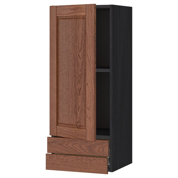 Навесной шкаф с дверцей, 2 ящика МЕТОД / ФОРВАРА, черный, Филипстад коричневый - схема-чертеж с размерами