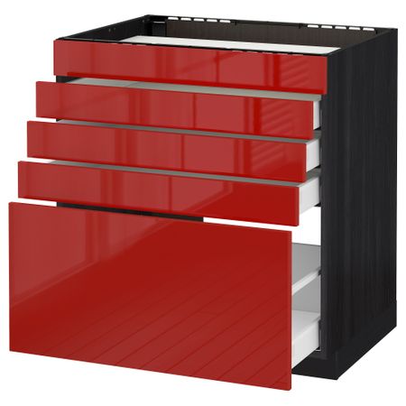 Напольный шкаф для варочной панели, 5 фасадов, 4 ящиков МЕТОД / МАКСИМЕРА, черный, Рингульт красный