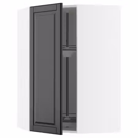 METOD Углов навесн шкаф с вращающ секцией - белый/Bodbyn чёрный 68x100 см