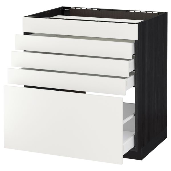 Напольный шкаф для варочной панели, 5 фасадов, 4 ящиков МЕТОД / МАКСИМЕРА, черный, Хэггеби белый - схема-чертеж с размерами