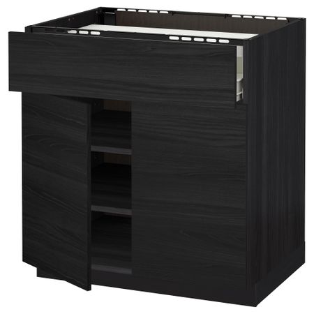 Напольный шкаф для варочной панели, ящик, полка, 2 дверцы МЕТОД / ФОРВАРА, черный, Тингсрид черный (80x60 см)