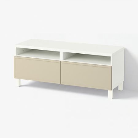BESTÅ Тумба под ТВ, с ящиками - белый/Krukmakare бежевый 120x42x48 см