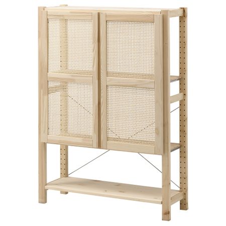 Стеллаж с дверцами, 89x30x124 см, сосна IKEA IVAR ИВАР 893.957.91