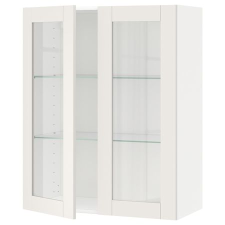 Навесной шкаф с полками, 2 стекло дв, белый/Сэведаль белый 80x100 см IKEA METOD МЕТОД 092.230.77