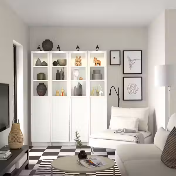 BILLY / OXBERG Стеллаж + глухие/стеклянные дверцы - белый 160x202 см - фото 3