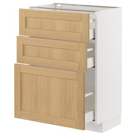 Напольный шкаф с 3 ящиками, белый, Forsbacka дуб, 60x37 см IKEA METOD МЕТОД, MAXIMERA МАКСИМЕРА 495.092.90