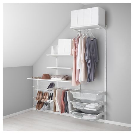 Настенная шина, полки, вешалка для брюк АЛЬГОТ, белый (189x41x197 см)