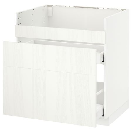 Напольный шкаф под мойку ДУМШЁ, 3 фасада, 2 ящика МЕТОД / МАКСИМЕРА, белый, Росдаль белый