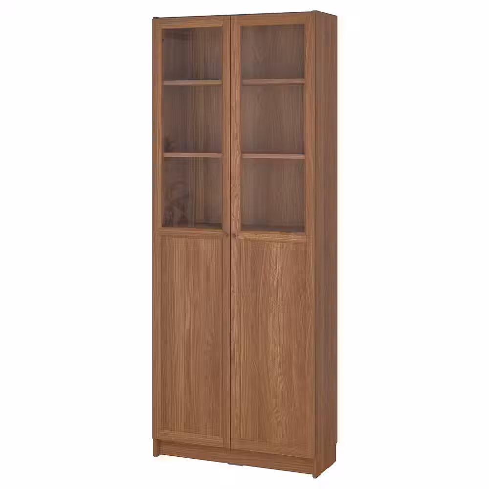 BILLY / OXBERG Стеллаж/панельные/стеклянные двери - коричневый под грецкий орех 80x30x202 см - фото 1