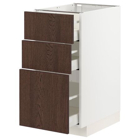 Напольный шкаф с 3 ящиками, белый/Синарп коричневый 40x60 см IKEA METOD МЕТОД / MAXIMERA МАКСИМЕРА 094.042.71