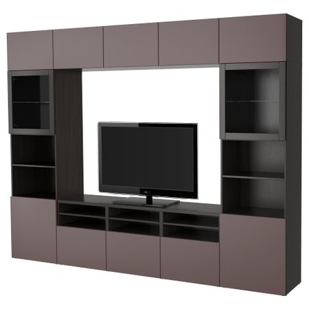 Шкаф для ТВ, комбинированный, стекляные дверцы БЕСТО, черно-коричневый, Вальвикен темно-коричневый, прозрачное стекло