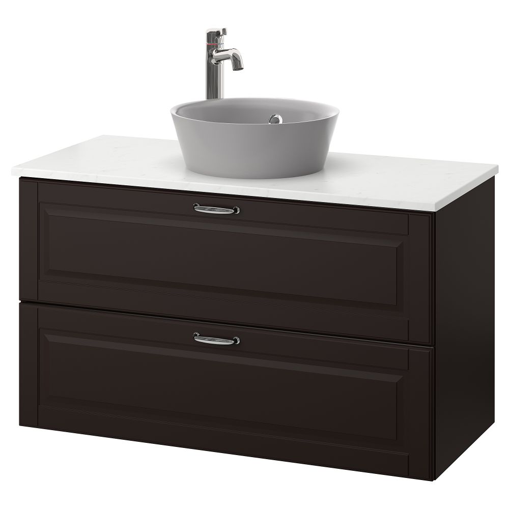 Шкаф со столешницей 40см раковина ГОДМОРГОН/ТОЛКЕН / КАТТЕВИК, Кашён темно-серый, под мрамор серый (102x49x75 см) - фото 1