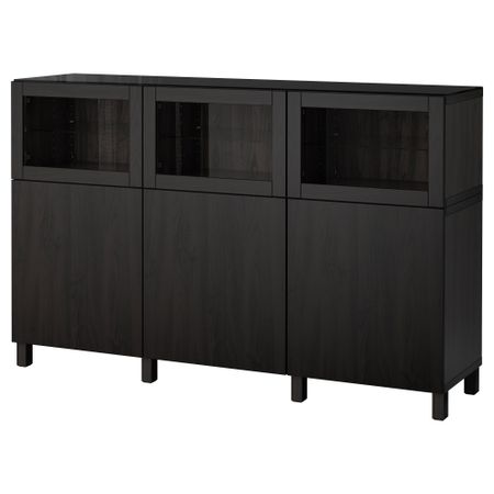 Комбинация для хранения с дверцами БЕСТО, черно-коричневый Лаппвикен, Синдвик черно-коричневый прозрачное стекло (180x40x112 см)