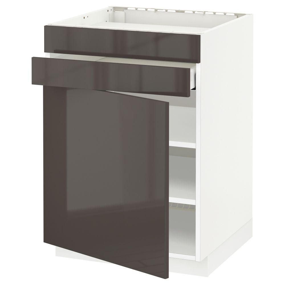 Напольный шкаф для варочной панели, доводчик, 2 фасада, 1 ящик МЕТОД / МАКСИМЕРА, белый, Рингульт серый (60x60 см) - схема-чертеж с размерами