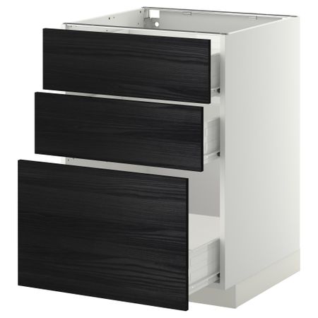 Напольный шкаф с 3 ящиками МЕТОД / ФОРВАРА, белый, Тингсрид черный