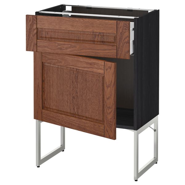 Напольный шкаф с ящиком, дверью МЕТОД / МАКСИМЕРА, черный, Филипстад коричневый - схема-чертеж с размерами