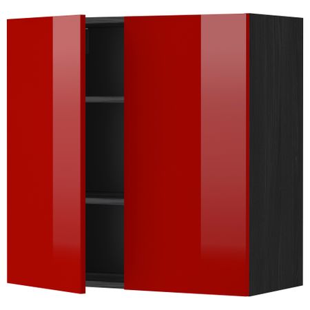 Навесной шкаф с полками, 2 дверцы МЕТОД, черный, Рингульт красный