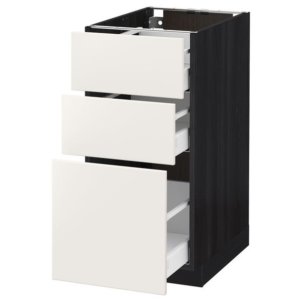 Напольный шкаф с 3 ящиками МЕТОД / МАКСИМЕРА, черный, Веддинге белый - схема-чертеж с размерами