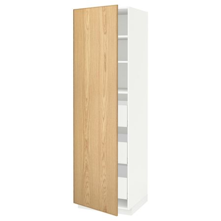 Высокий шкаф с ящиками, белый/Экестад дуб 60x60x200 см IKEA METOD МЕТОД / MAXIMERA МАКСИМЕРА 893.738.69