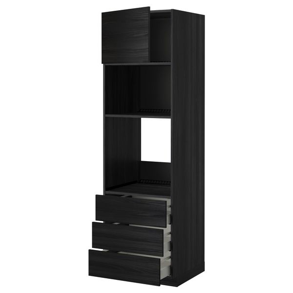 Высокий шкаф для духовки/СВЧ дверца, 3 ящика МЕТОД / МАКСИМЕРА, черный, Тингсрид черный - фото 1