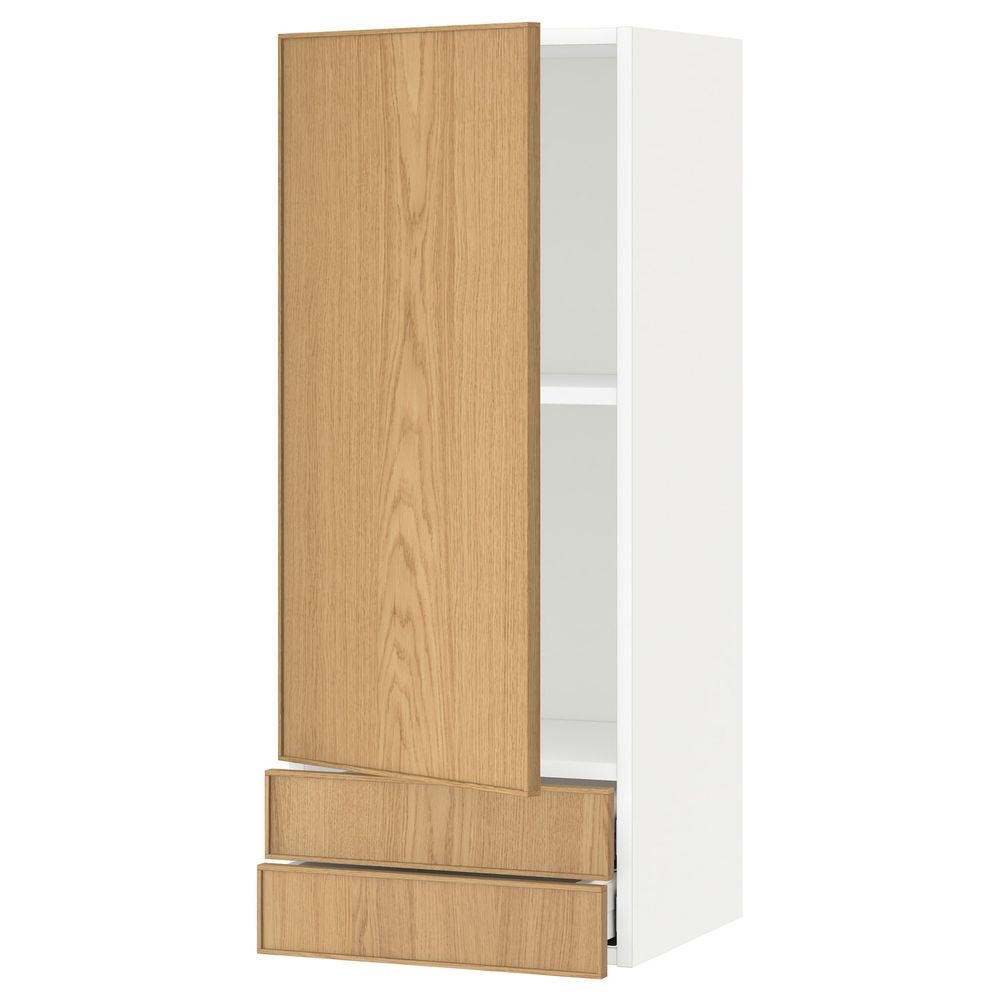 Навесной шкаф с дверцей, 2 ящика, белый/Экестад дуб 40x100 см IKEA METOD МЕТОД / MAXIMERA МАКСИМЕРА 192.353.91 - схема-чертеж с размерами