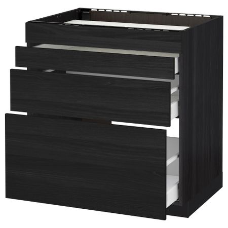 Напольный шкаф для духовки, 4фасада, 3 ящика МЕТОД / МАКСИМЕРА, черный, Тингсрид черный