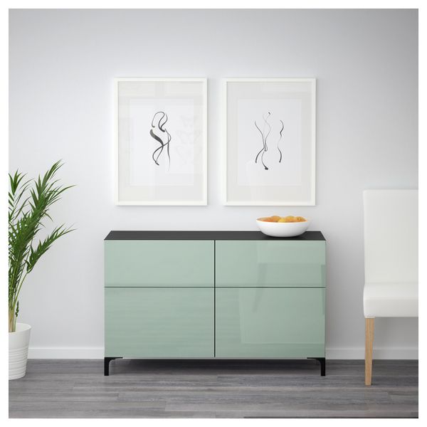 Комбинация для хранения с дверцами, ящиками БЕСТО, черно-коричневый, Сельсвикен глянцевый/серо-зеленый светлый (120x40x74 см) - фото 2