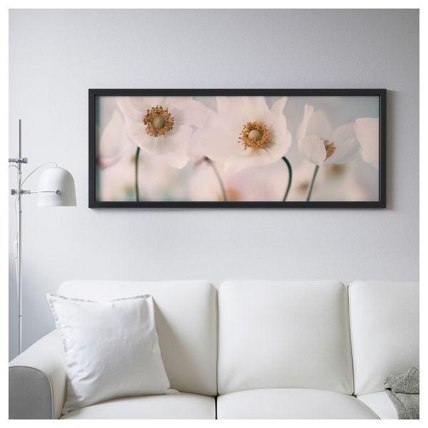 Картина с рамой БЬЁРКСТА, Белые цветы, черный (140x56 см) - фото 2