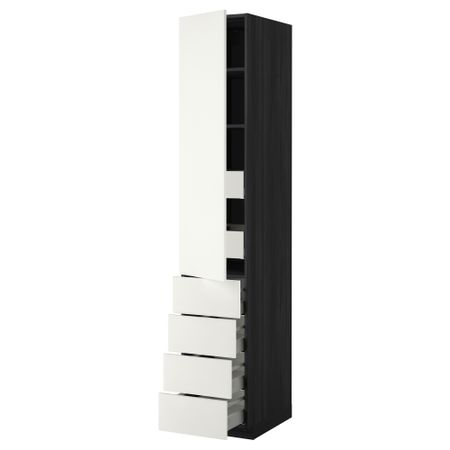 Высокий шкаф с полками/6 ящик, дверцами, 4 фронтальные панели МЕТОД / МАКСИМЕРА, черный, Хэггеби белый