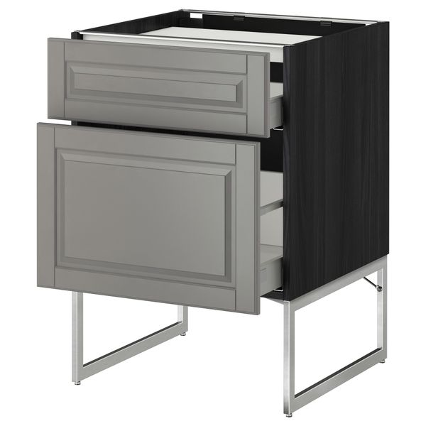 Напольный шкаф, 2 фронтальных панели, 3 ящика МЕТОД / МАКСИМЕРА, черный, Будбин серый - схема-чертеж с размерами