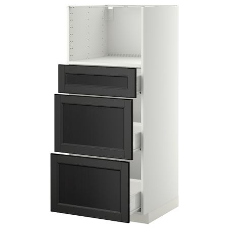Высокий шкаф для СВЧ с 3 ящиками МЕТОД / ФОРВАРА, белый, Лаксарби черно-коричневый черно-коричневый (60x60x140 см)