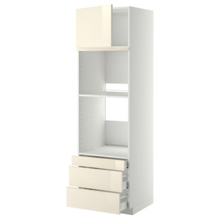 Высокий шкаф для духовки комбинированный, духовка + дверца, 3 ящика МЕТОД / МАКСИМЕРА, белый, Рингульт кремовый