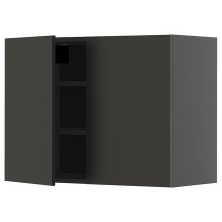 METOD Навесной шкаф с полками/2дверцы - черно-серый/Nickebo матовый антрацит 80x60 см