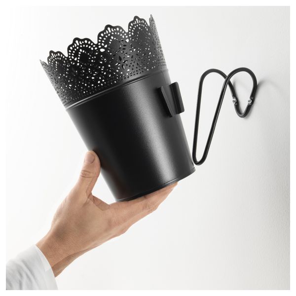 Кашпо с держателем СКУРАР, д/дома/улицы, черный (15 см) - фото 2