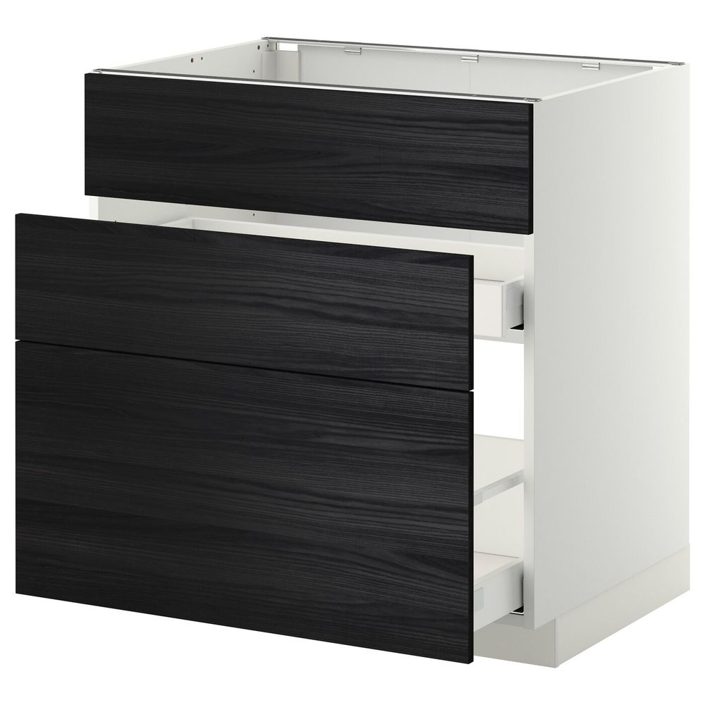 Напольный шкаф под мойку + 3 фронтальных панели/2ящ, белый, Тингсрид черный 80x60 см IKEA МЕТОД / МАКСИМЕРА 692.348.41 - схема-чертеж с размерами