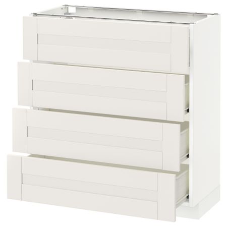 Напольный шкаф 4 фронтальных панели, 4 ящика МЕТОД / ФОРВАРА, белый, Сэведаль белый