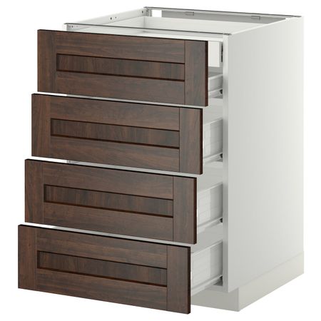 Напольный шкаф 4 фронтальных, 2 низких, 3 средних ящ, белый/Эдсерум коричневый 60x60 см IKEA МЕТОД / ФОРВАРА 692.616.55