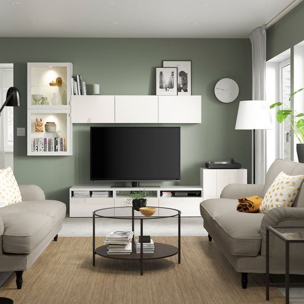 Шкаф для ТВ, комбинированный, стекляные дверцы, белый/Сельсвикен глянцевый, белый прозрачное стекло 300x42x211 см IKEA BESTÅ - фото 3